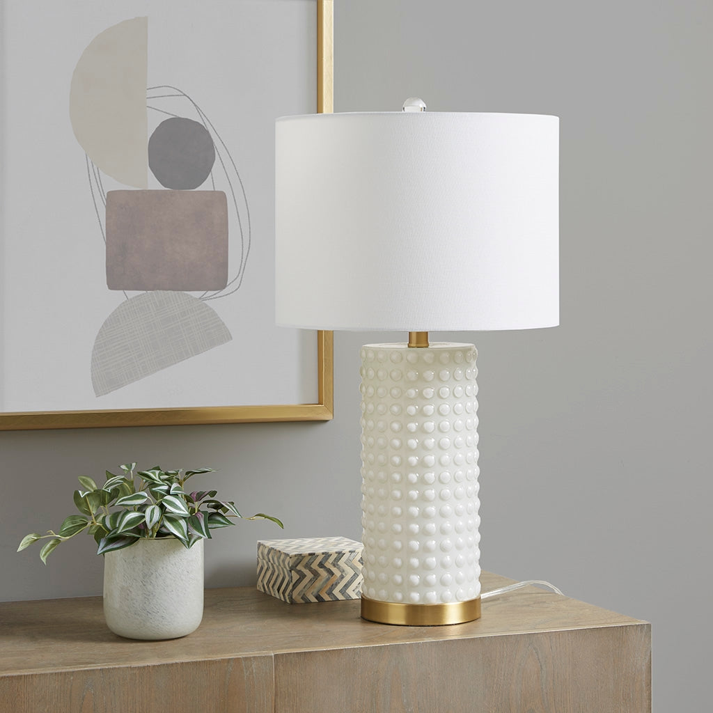 Gold White Glass Textured Dot Table Lamp