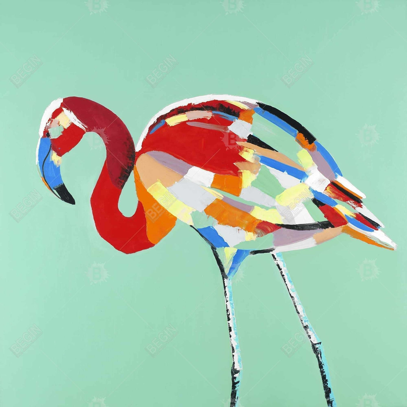 Multicolored Flamingo | 71" X 74"