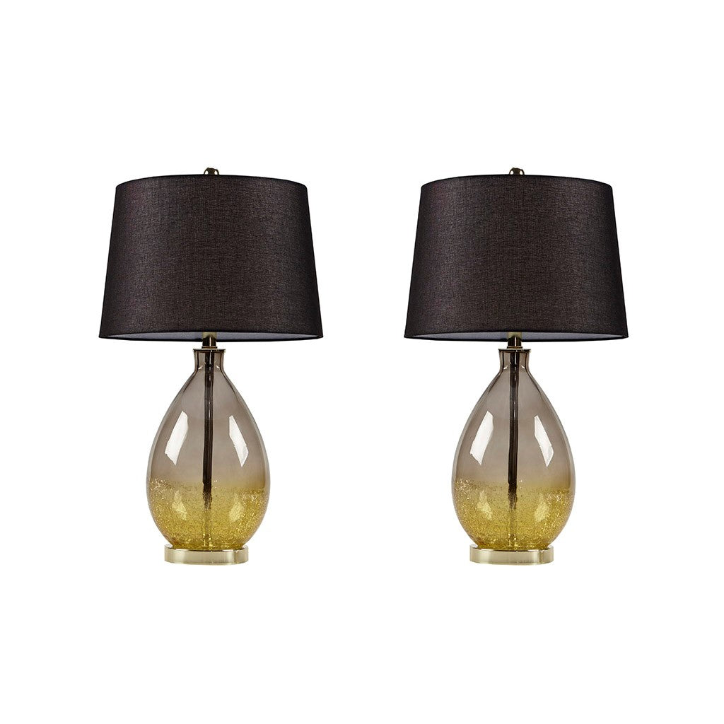 [Set of 2] Gold Glass Base Black Table Lamp