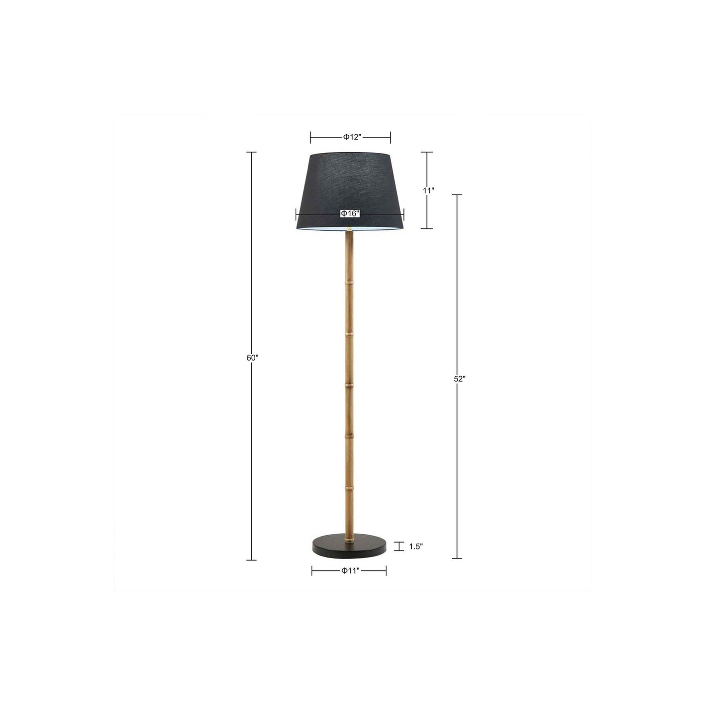 Coastal Metal Bamboo Black Floor Lamp 59.5"H