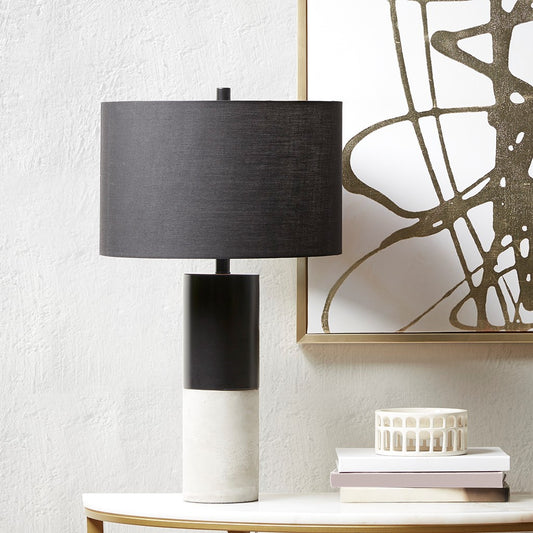 Fabric Shade Table Lamp with Steel Base, Black