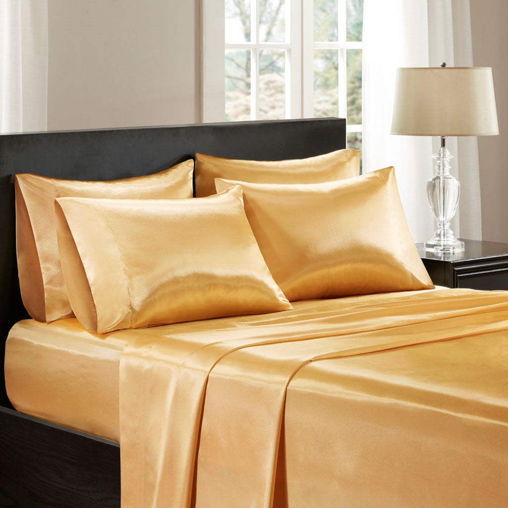 Luxury Satin 6-Piece Sheet Set, Yellow Gold