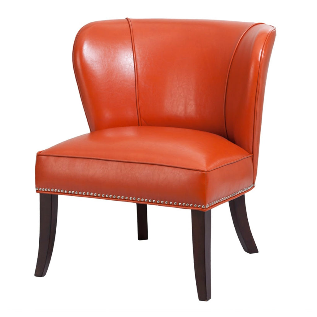 Faux Leather Concave Armless Accent Chair, Orange *