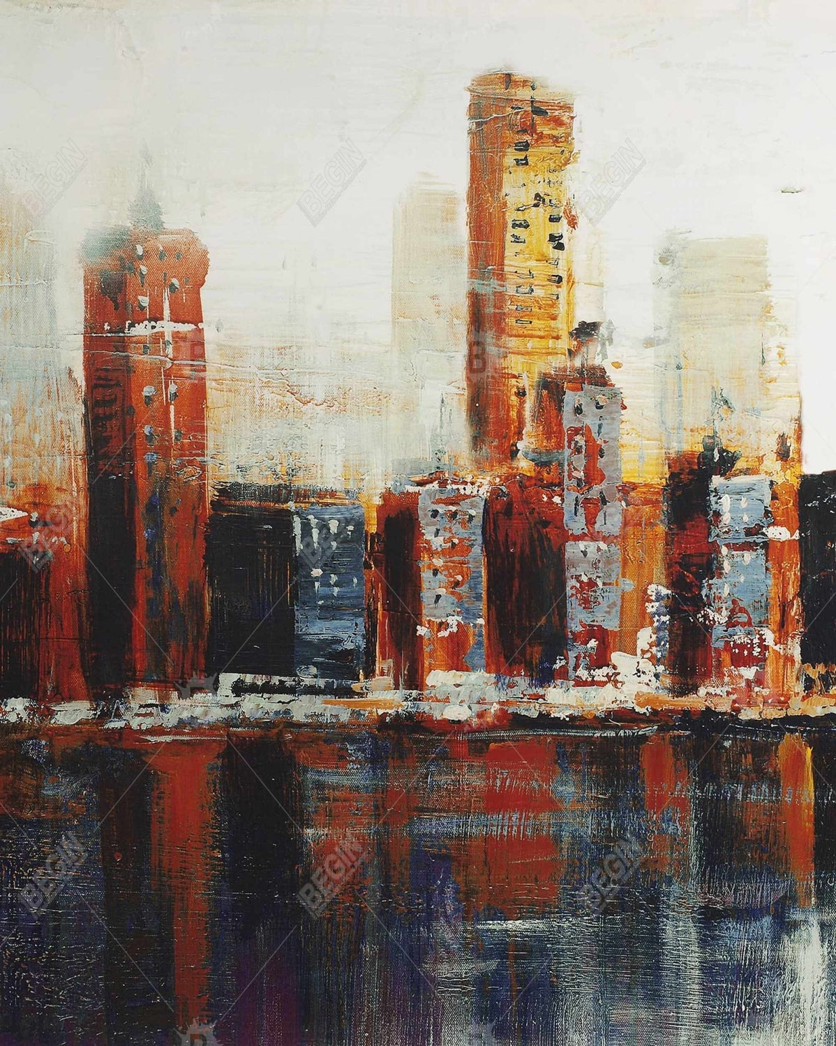 Abstract Red Cityscape | Framed Print On Canvas 48" X 60"