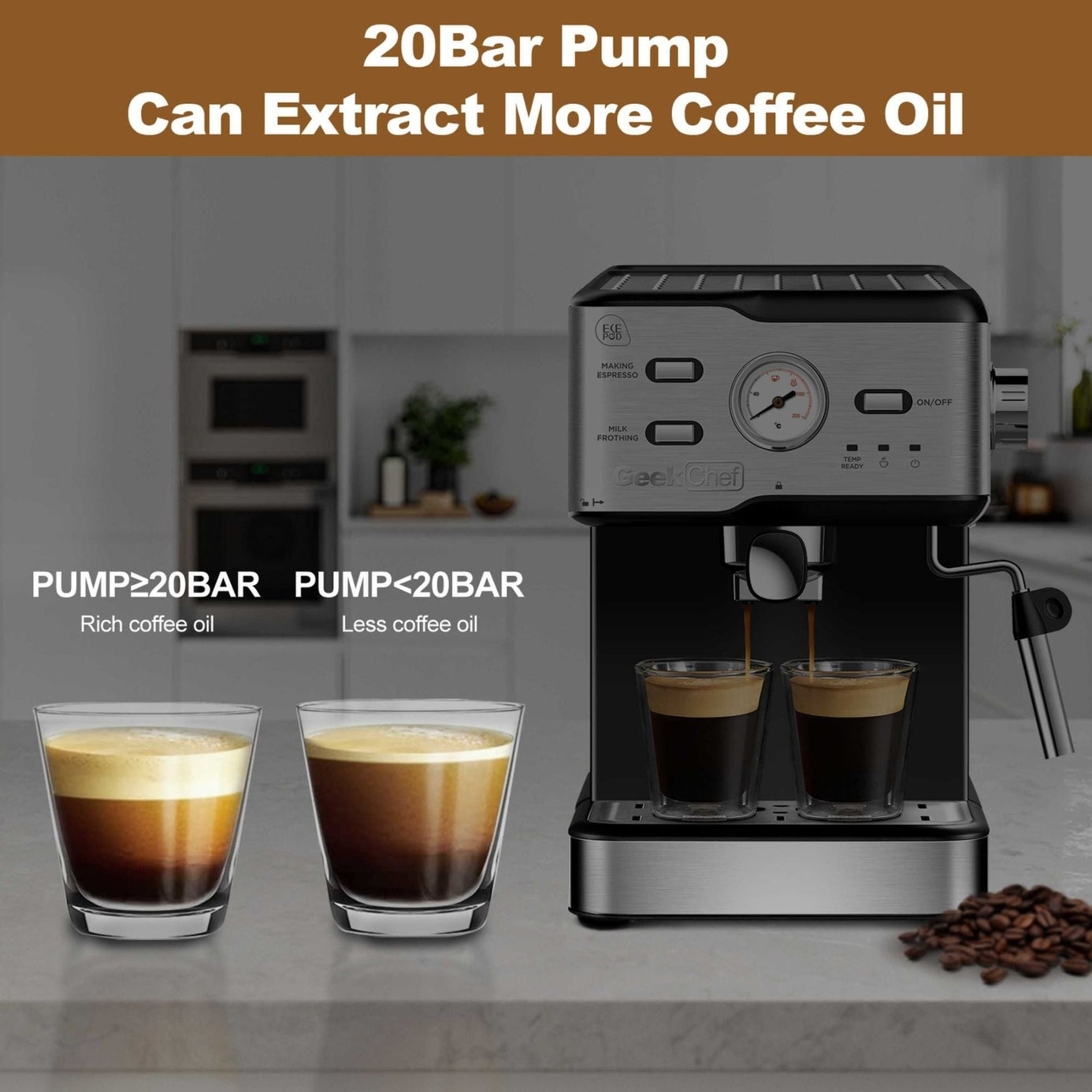 Espresso Machine 20 Bar Pump Pressure Cappuccino Latte Maker