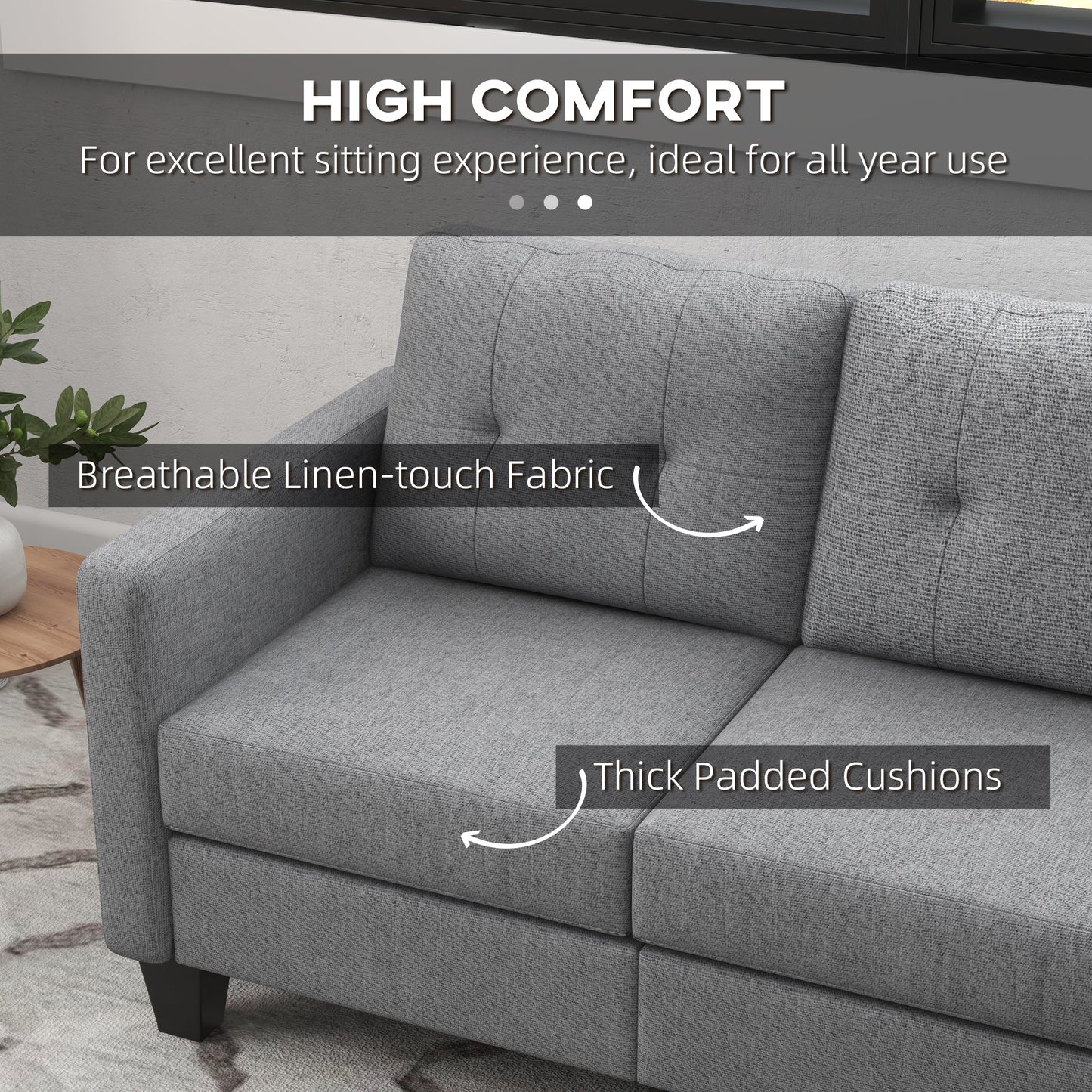 L-shaped 3 Seater Couch with Switchable Ottoman, Corner Sofa with Thick Padded Cushion for Living Room, Light Grey