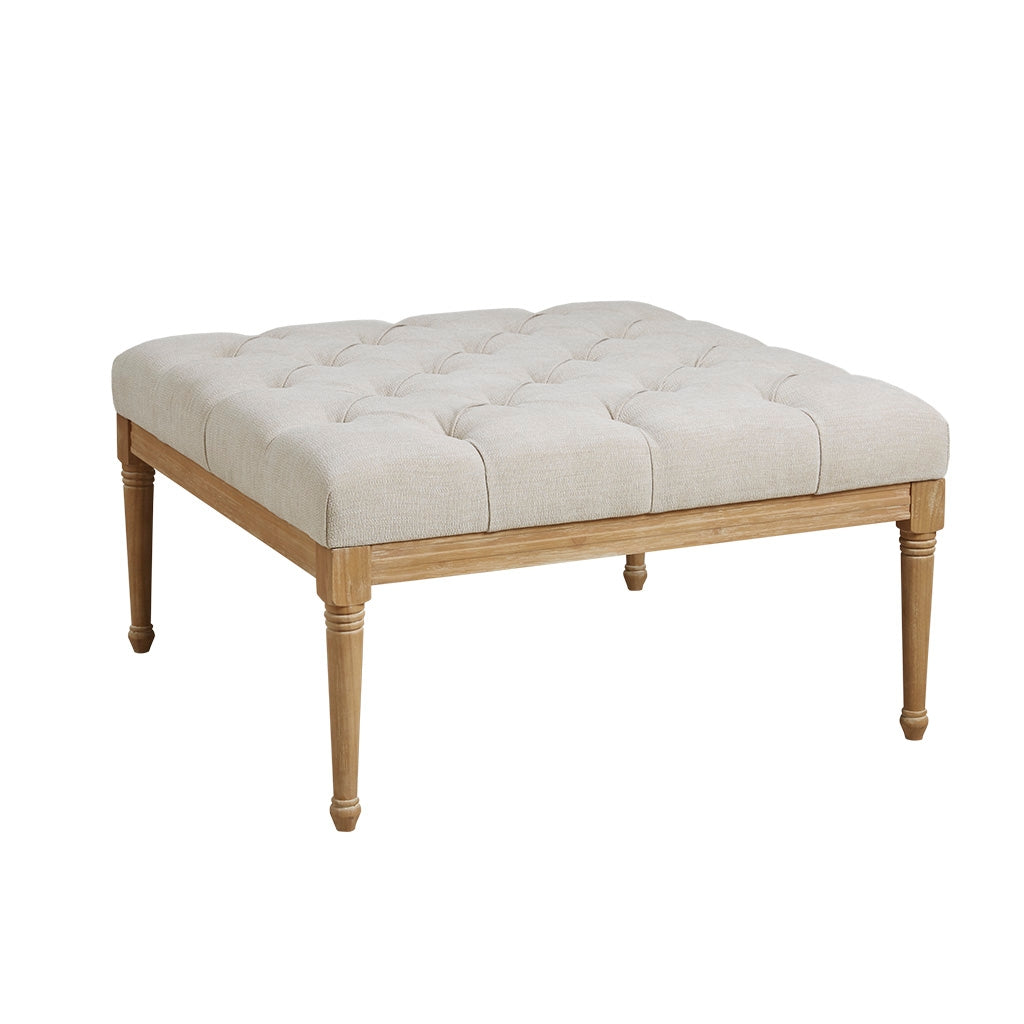 Transitional Square Tufted Ottoman, light tan