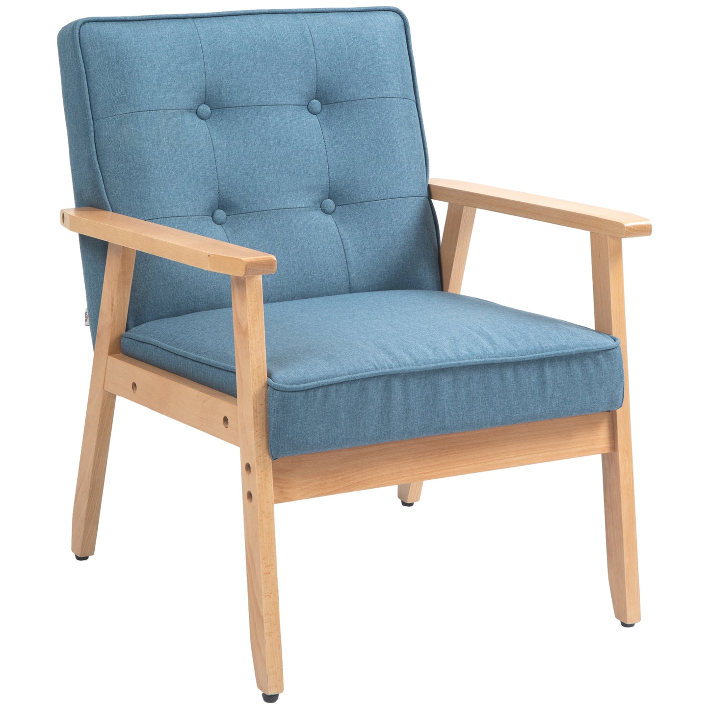 Modern Armchair Fabric, Accent Chair with Tufted Back, Wood Legs and Thick Padding for Living Room, Bedroom, Blue