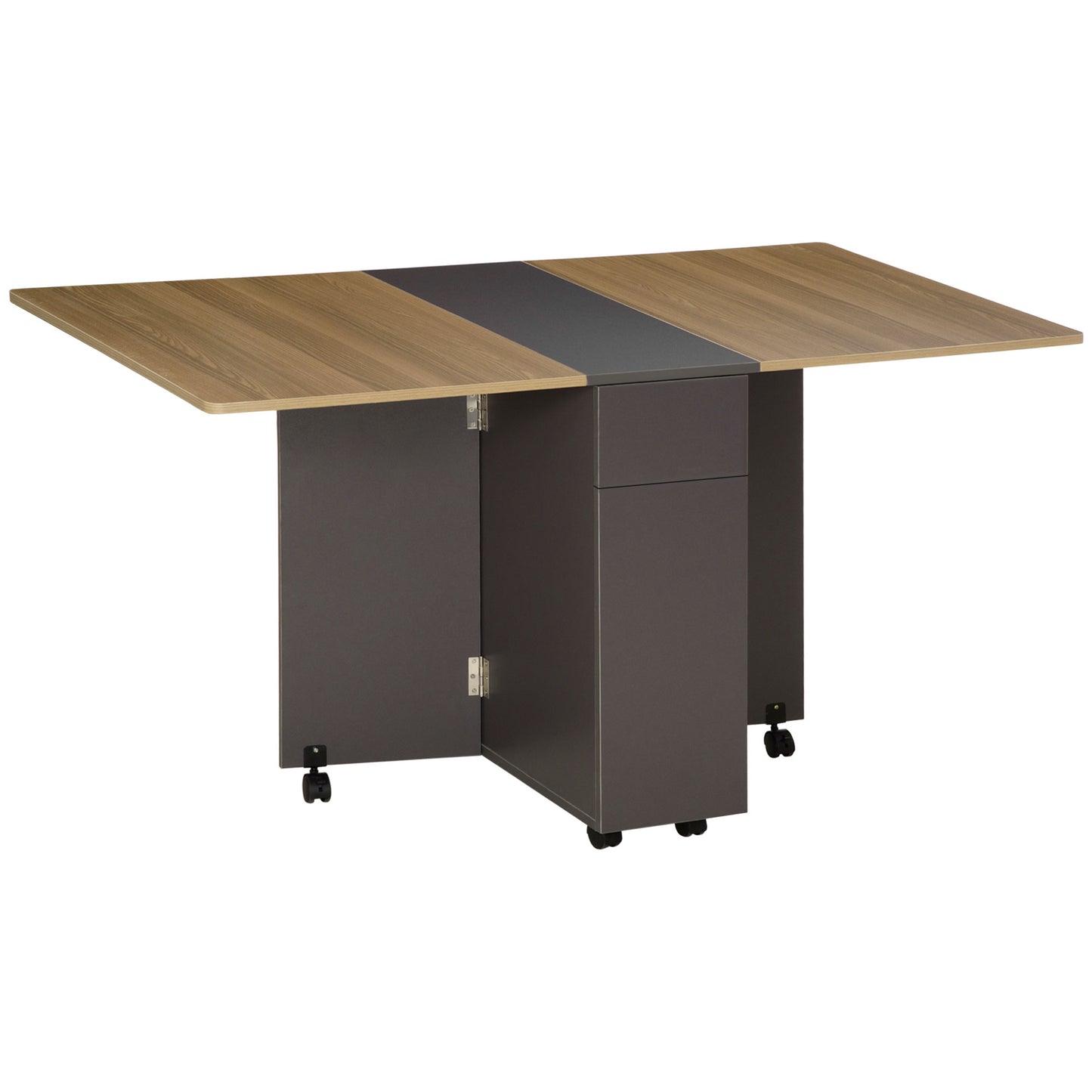 Extendable Dining Table, Drop Leaf Table with 2 Drawers and Storage Cabinet