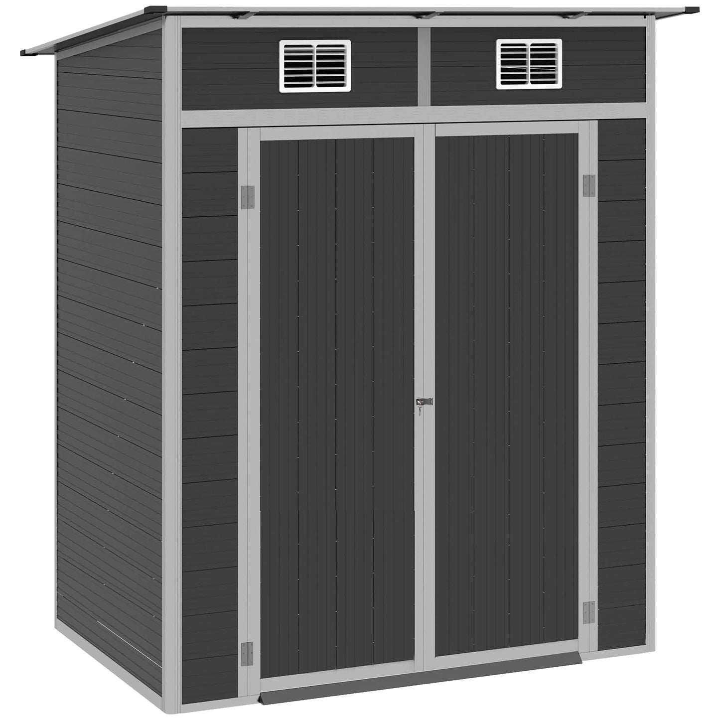 6' x 4' Outdoor PVC Storage Shed, Garden Tool House Weather Resistant with Lock, Foundation and 2 Air Vents for Backyard, Patio, Lawn