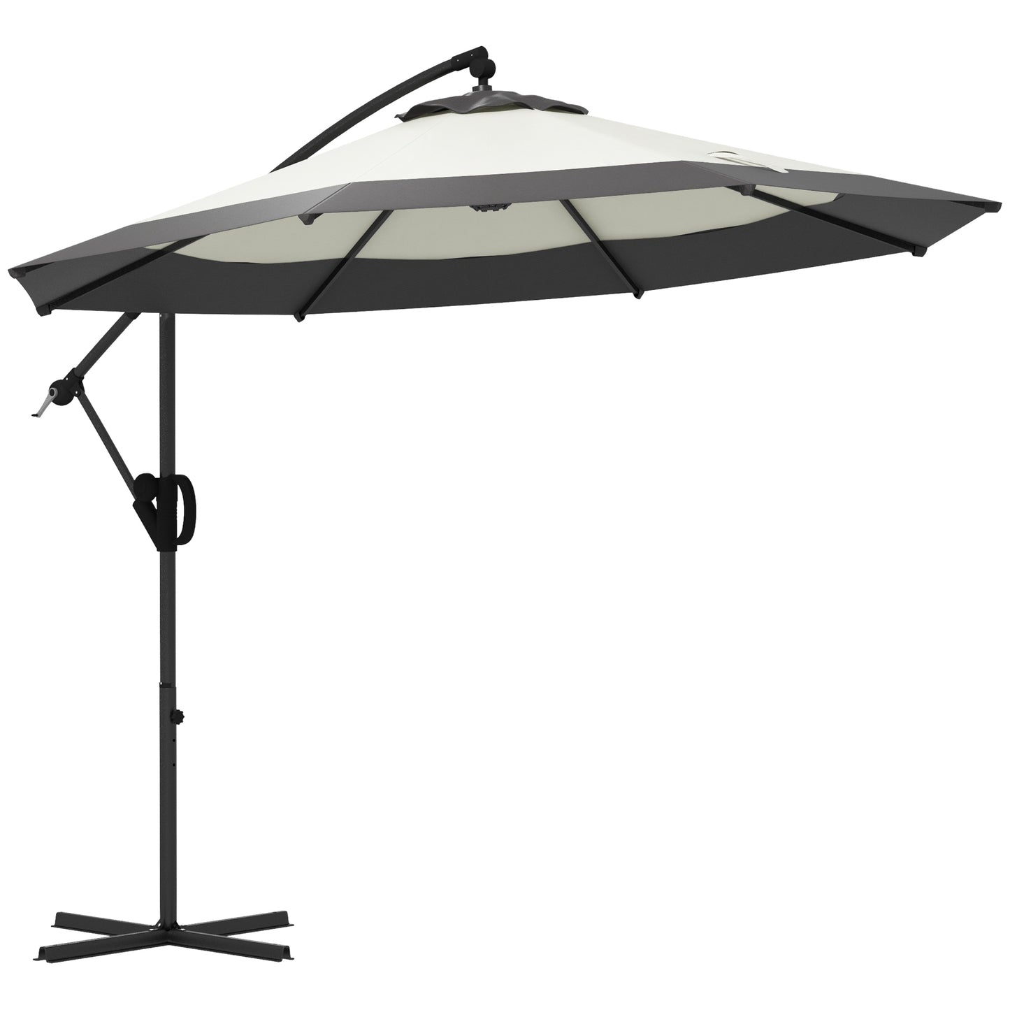 10 FT Cantilever Umbrella, Round Hanging Offset Umbrella with Crank, Tilt and Cross Base for Garden, Backyard, Grey