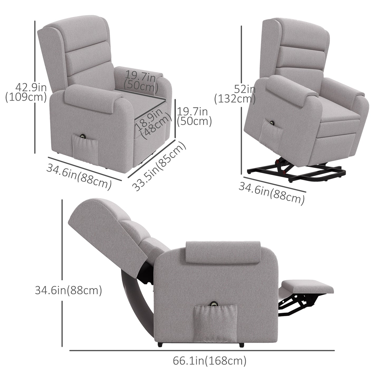 Lift Chair for Elderly, Power Chair Recliner with Footrest, Remote Control, Side Pockets for Living Room