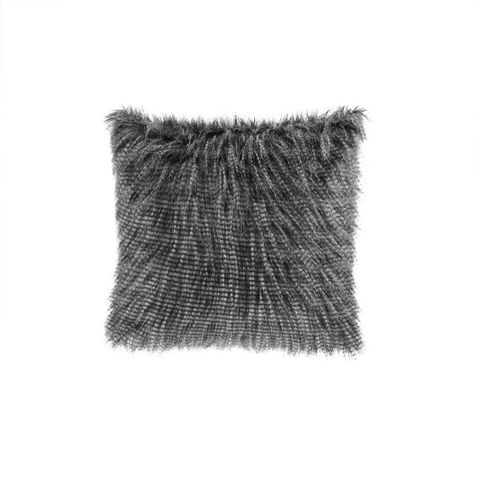 Long Faux Fur Square Throw Pillow 20x20 in Black