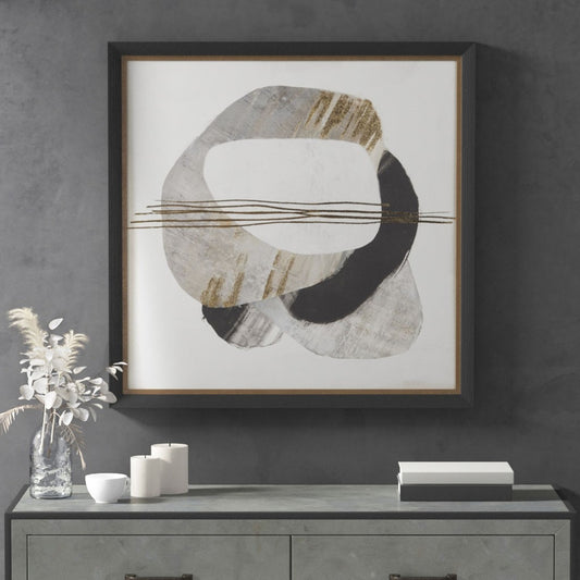 Auric Beam Abstract Neutral Framed Wall Art with Gold Foil