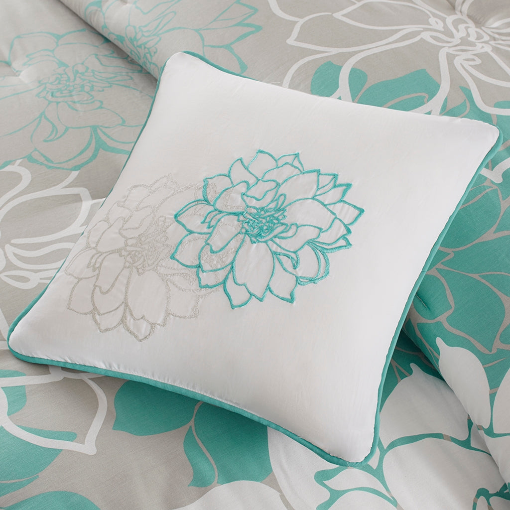 Spring Floral Comforter Set, Aqua Blue