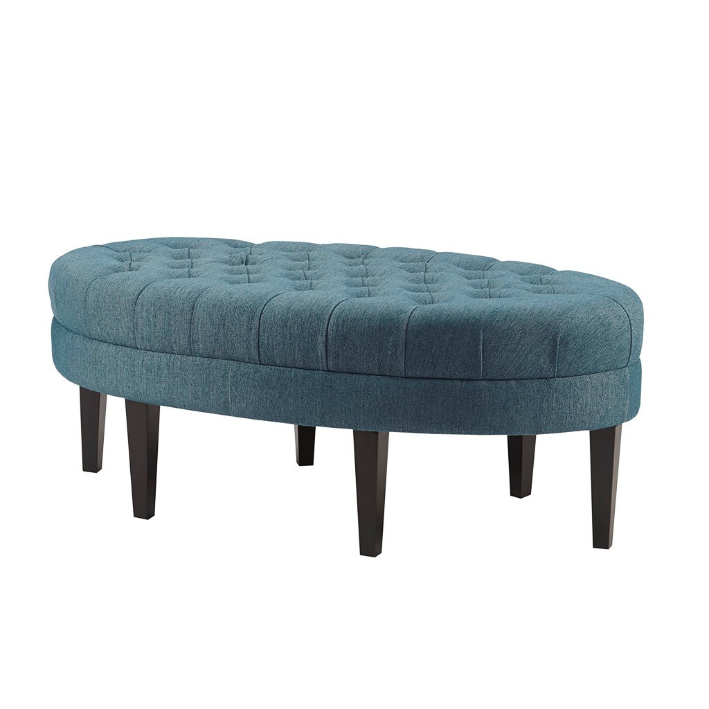 Oval Ottoman Button Tufted Bench, Teal Blue