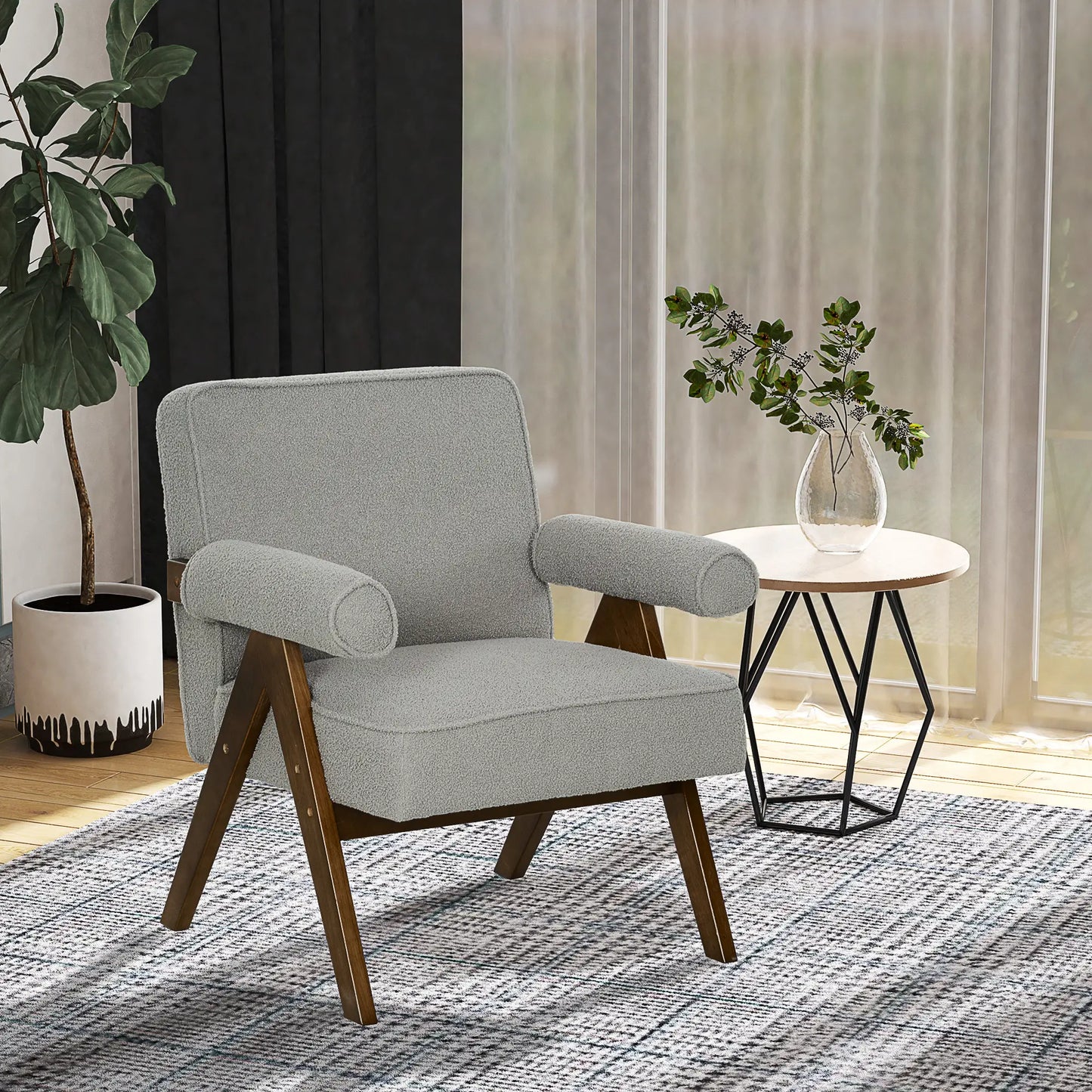 Cashmere Accent Chair Armchair with Wide Seat and Soft Padded Armrests, Grey