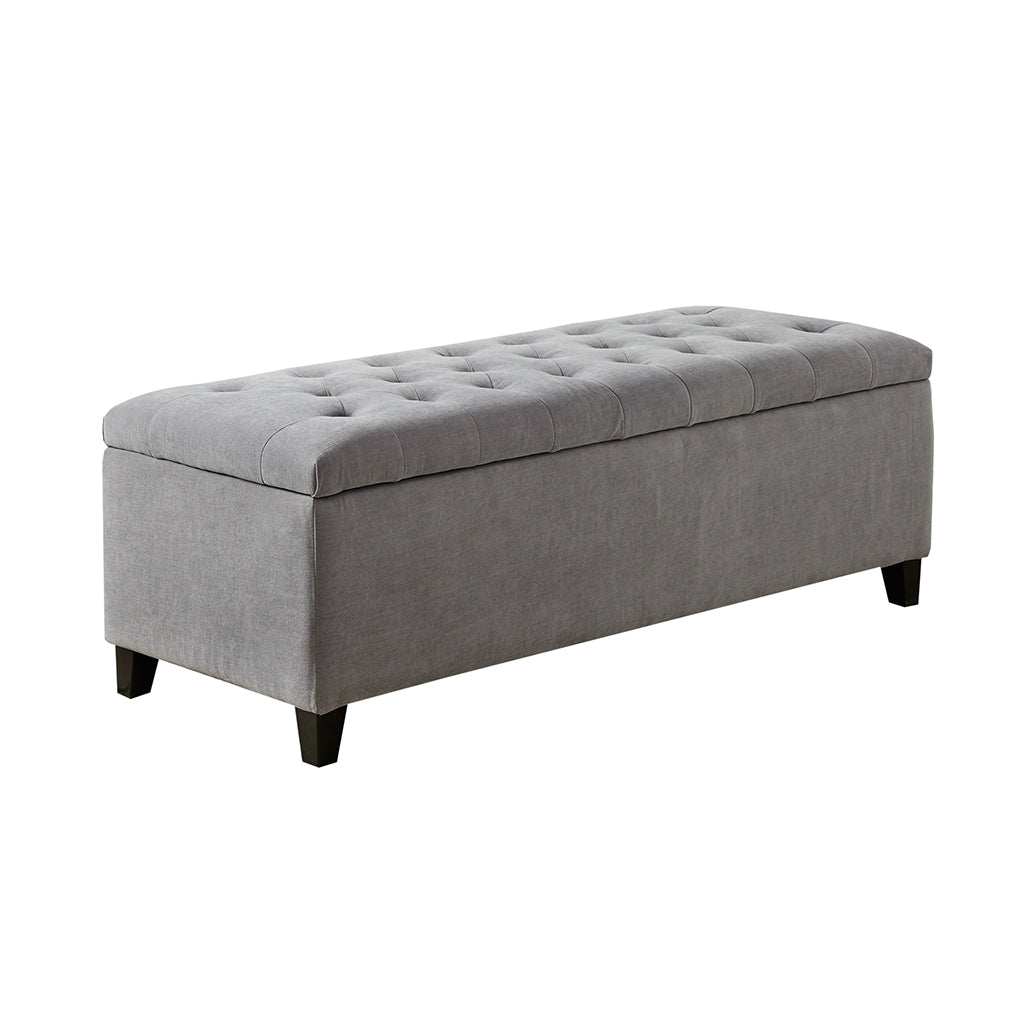 Button Tufted Upholstered Storage Bench, Grey