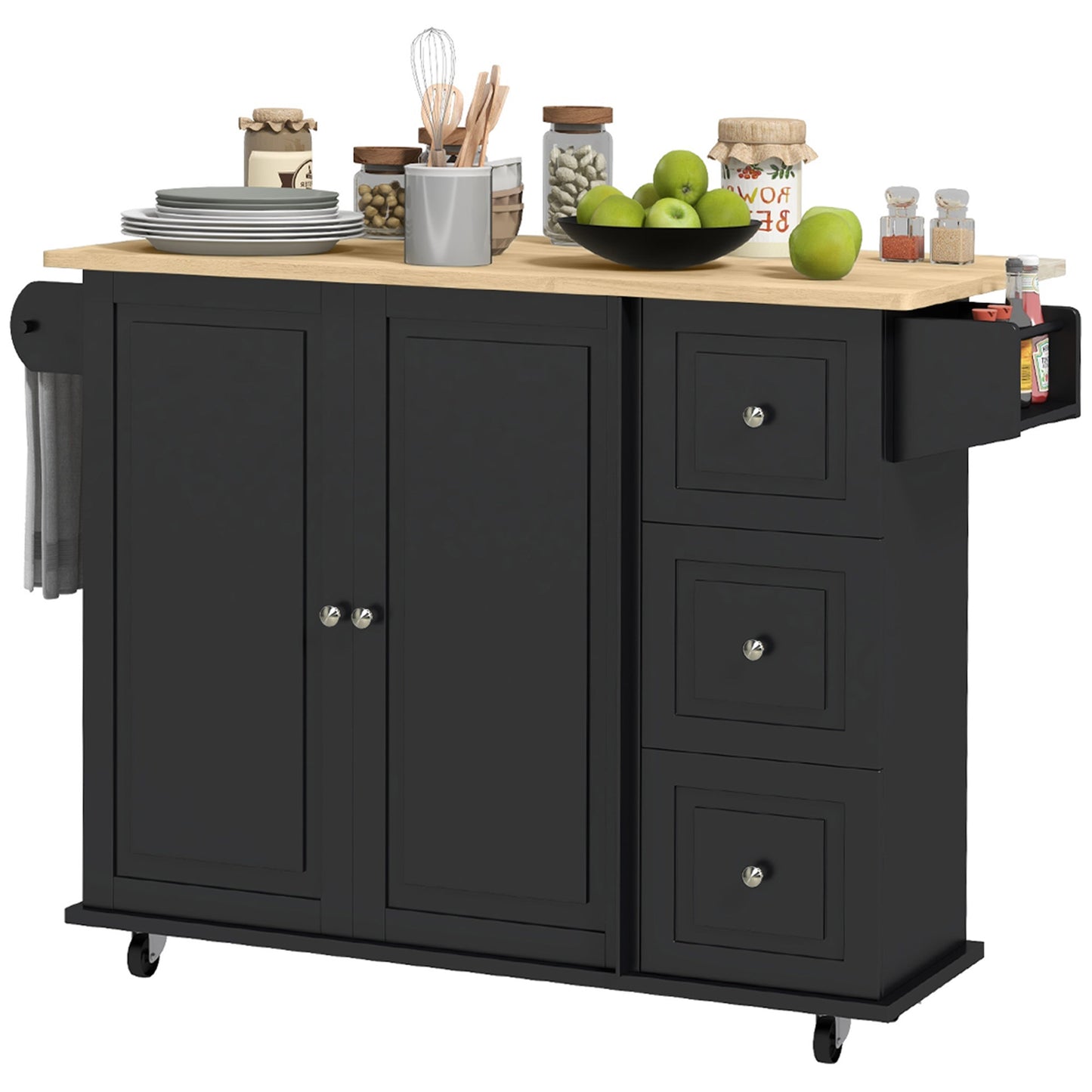 Kitchen Island on Wheels, Drop Leaf and Drawers