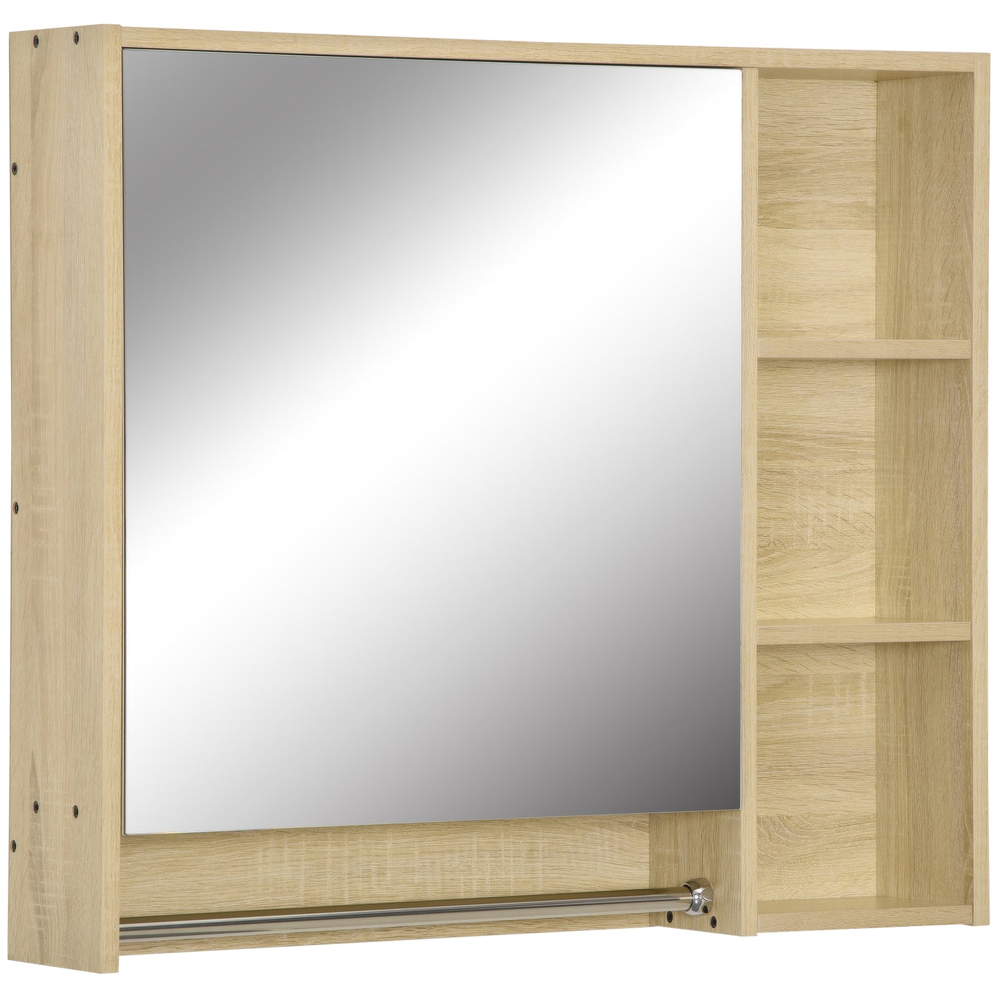 kleankin Wall Mounted Medicine Cabinet, 31.5"W x 27.5"H Bathroom Mirror Cabinet with Tower Bar, Single Mirrored Door, Shelves, Natural