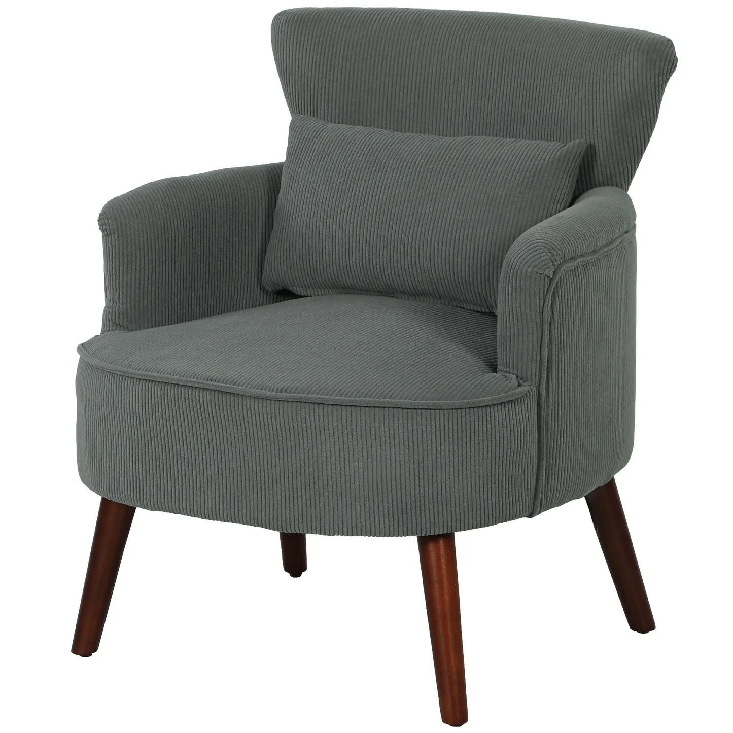 Modern Accent Chair with Solid Wood Legs and Lumbar Pillow for, Grey