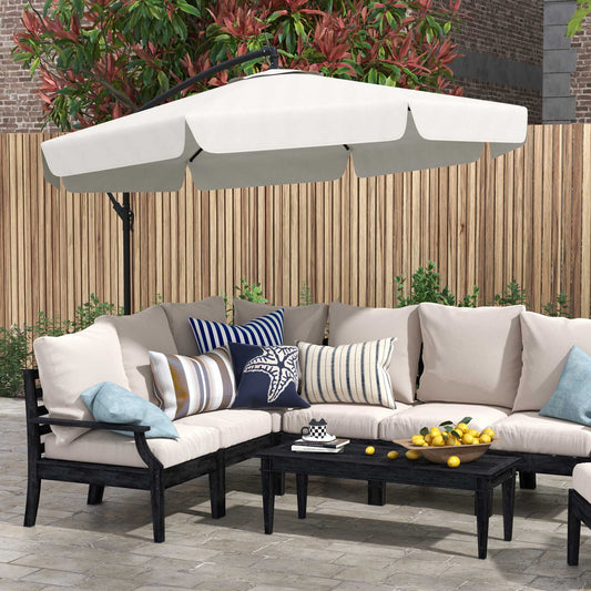 1FT Cantilever Patio Umbrella Offset Parasol with Cross Base and 8 Ribs for Garden, Cream White