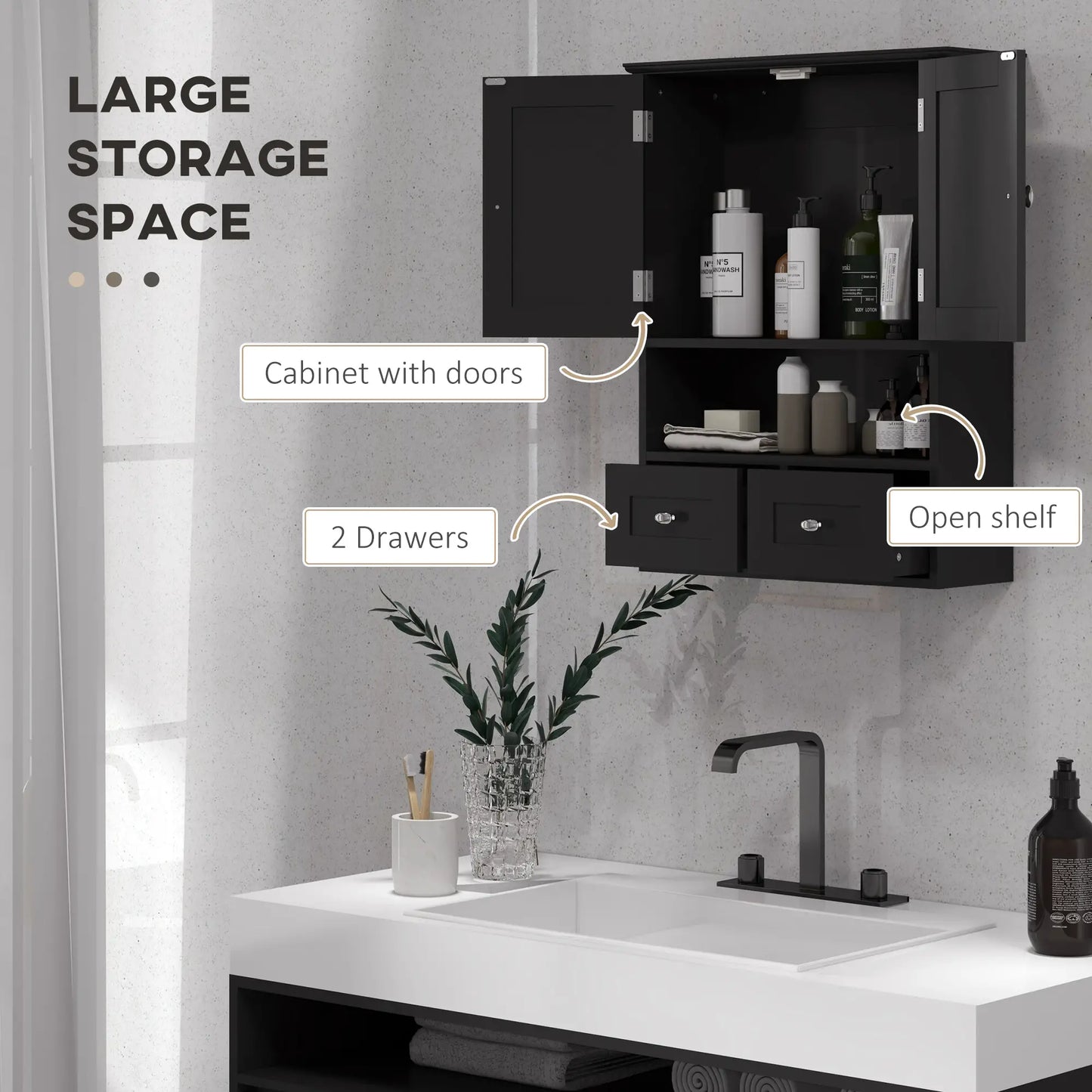 Medicine Cabinet, Bathroom with Shelf and Drawers in Black