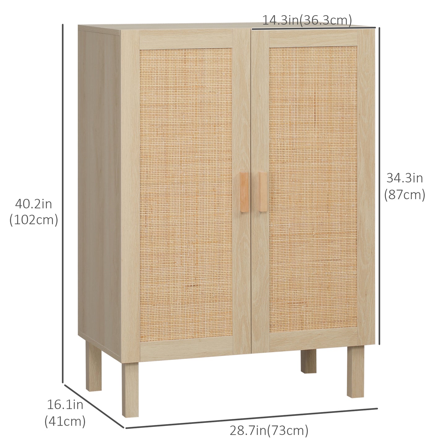 Boho Storage Cabinet, Kitchen Cabinet with Rattan Doors and Adjustable Shelf, Cupboard Organization, Natural