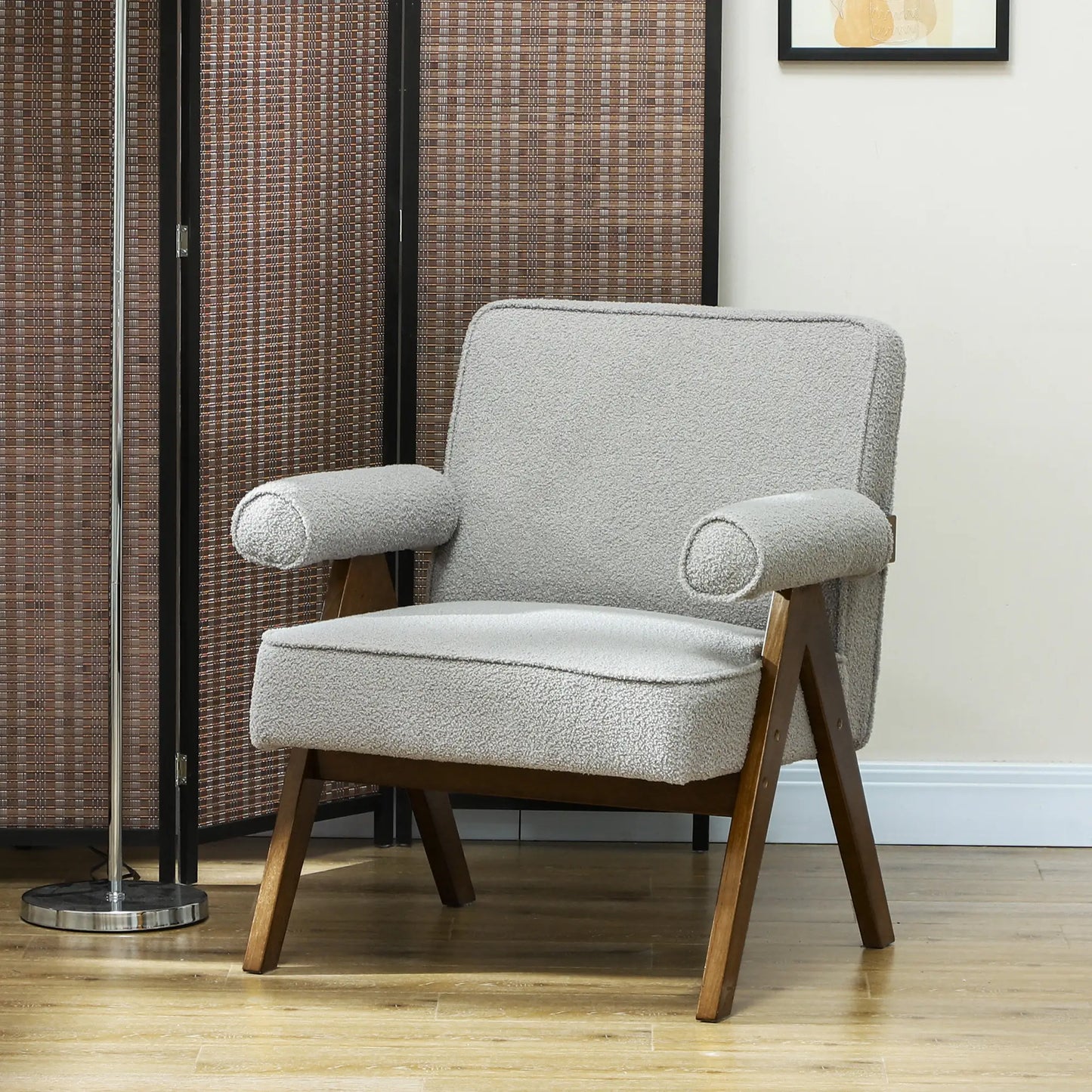 Cashmere Accent Chair Armchair with Wide Seat and Soft Padded Armrests, Grey