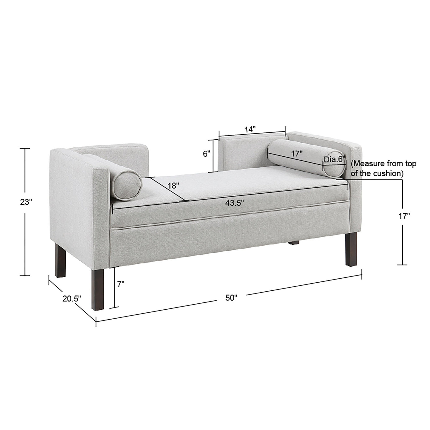 Modern Open Back Upholstered Accent Bench, Grey