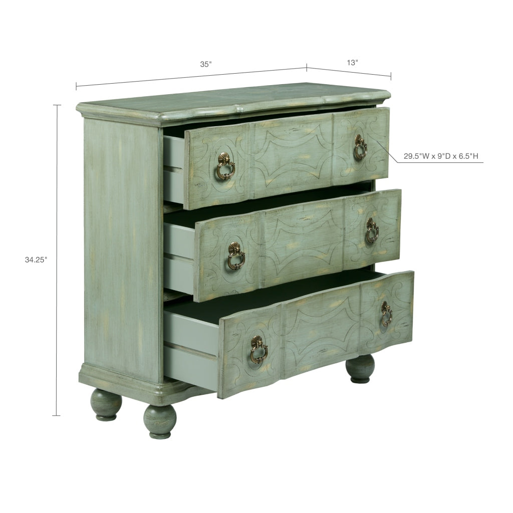 Antique Accent Green 3-Drawer Chest Dresser