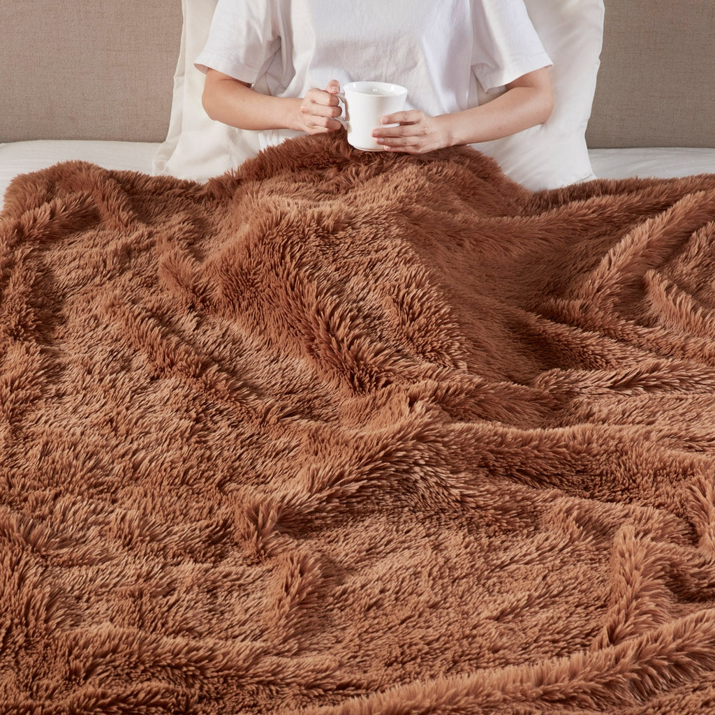 Long Faux Fur Throw 50"x60", Brown