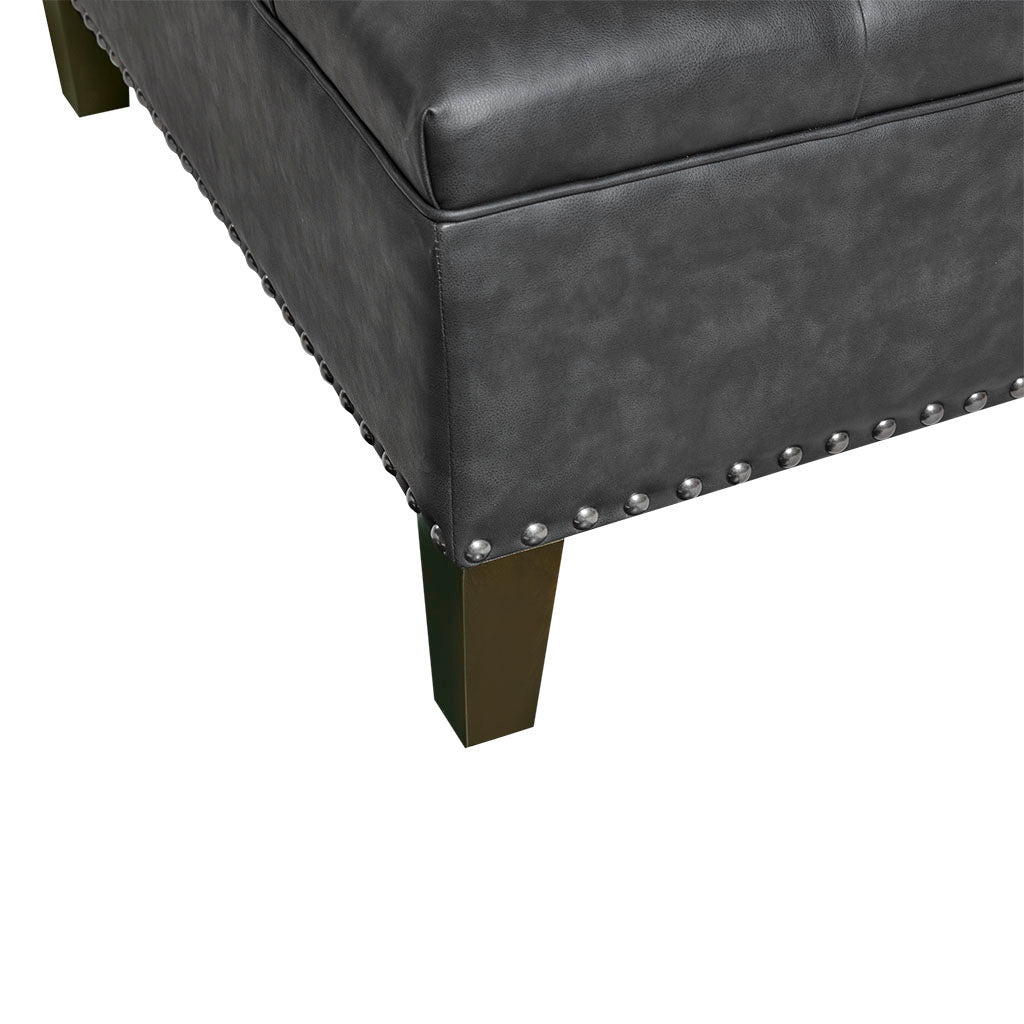 Leathered Tufted Square Storage Ottoman, Charcoal Grey