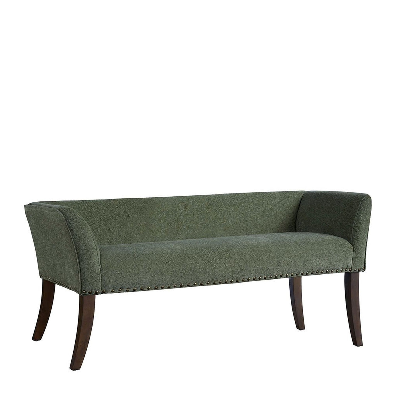 Green 49.5" Upholstered Bench with Back & Wood Legs