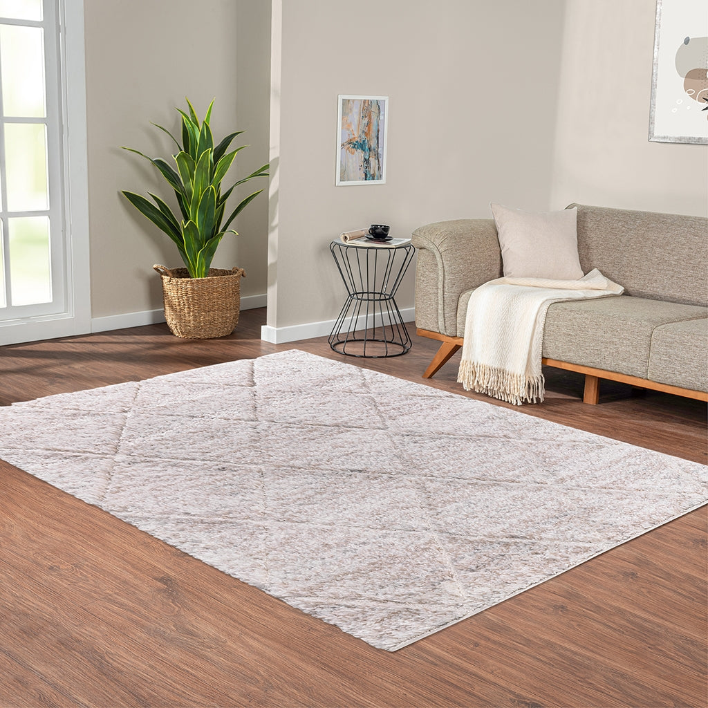 Modern Plush Scatter Rug Area Rug, Cream 6x9