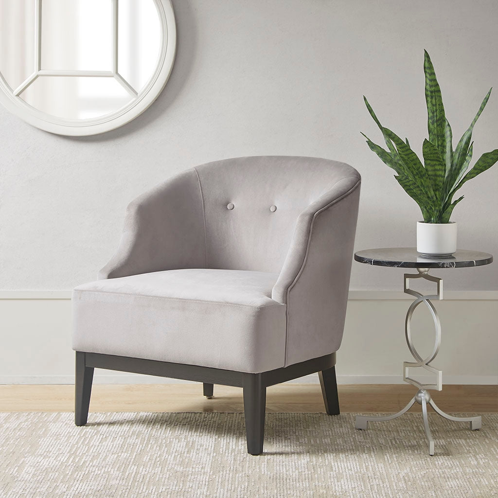 Velvet Curved Accent Chair with Tufted Back, Grey