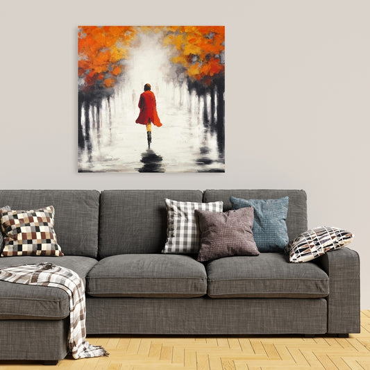 Woman with A Red Coat | Fine Art Print On Canvas 36" X 36"