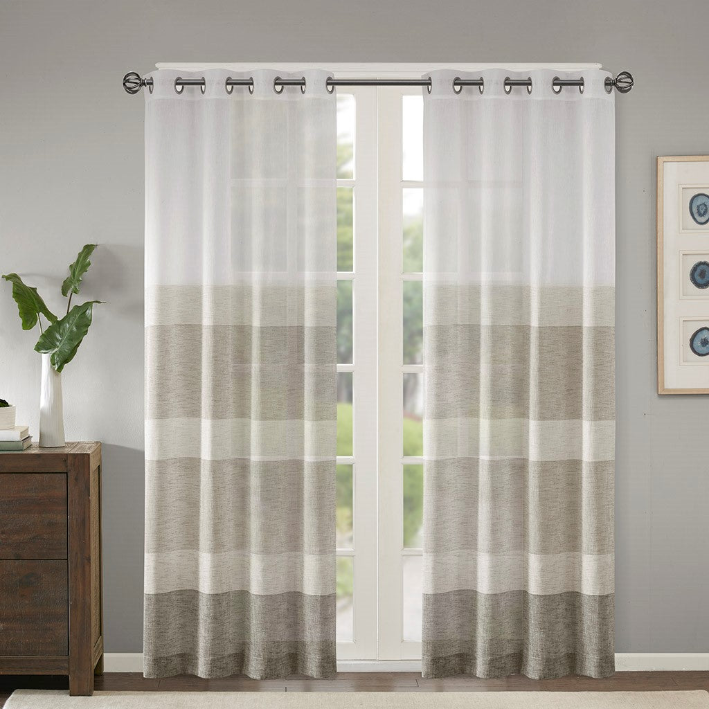 Modern Stripes Gauzy Sheer Window Panel, Beige SET OF 2