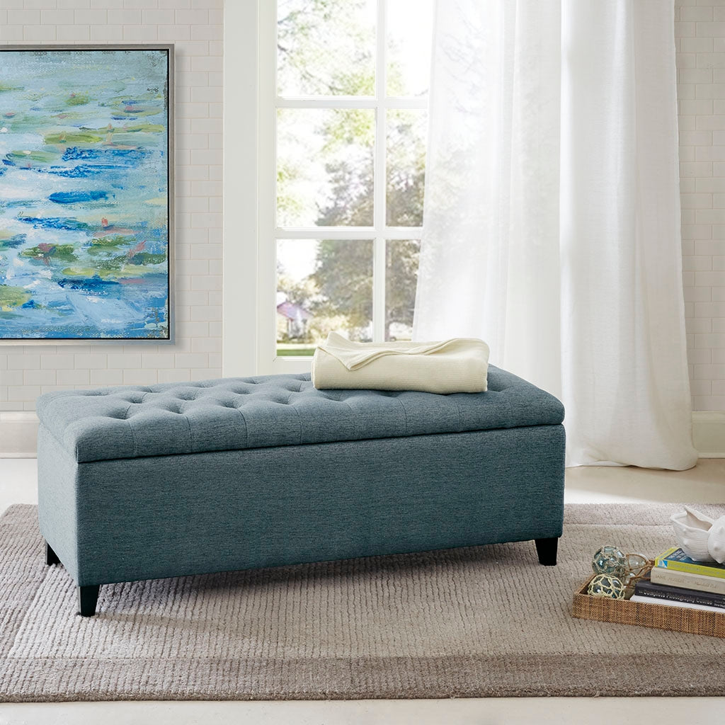 Button Tufted Modern Storage Bench Ottoman, Blue