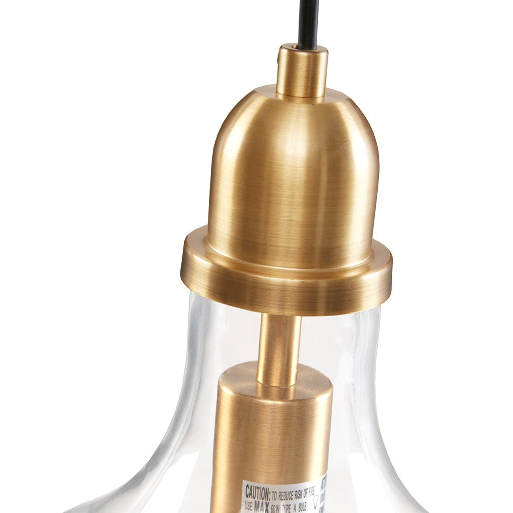 Clear Bell Shape Glass Metal Pendant, Gold