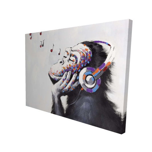 Monkey Listening Music | Fine Art Print On Canvas 36" X 48"