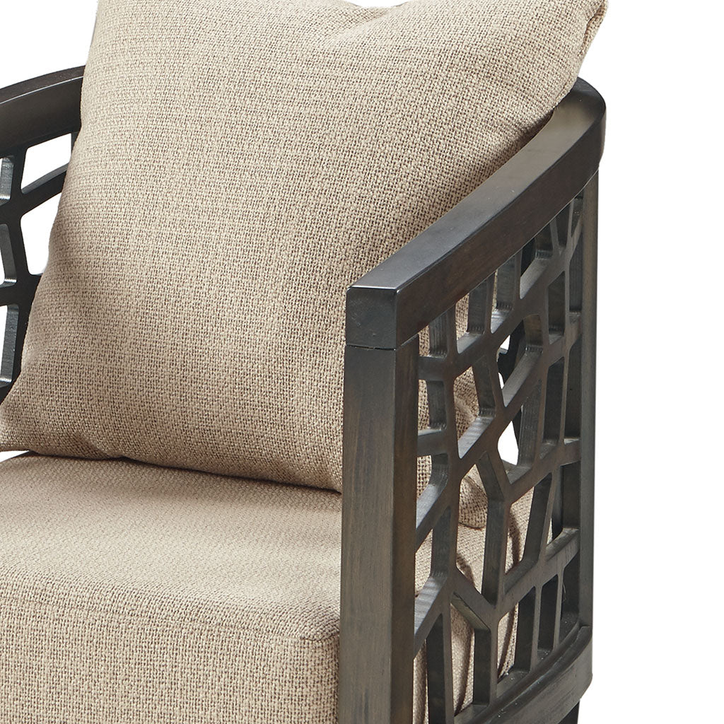 Barrel Style Crackle Wood Cream Accent Chair