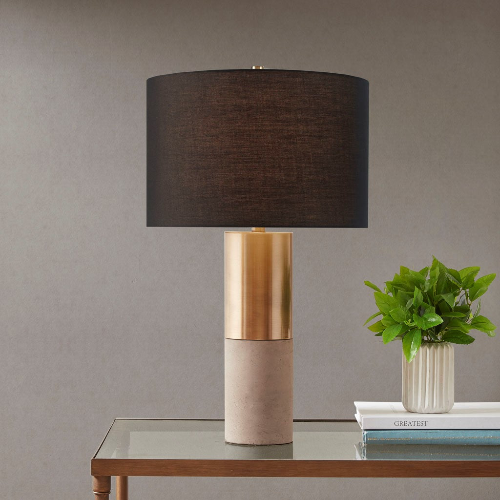 Black Fabric Shade Table Lamp with Gold Steel Base