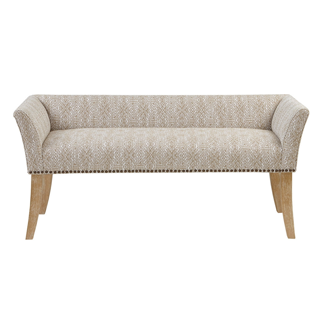 Flared Low Arm Low Back Accent Bench Chair, Taupe Patterned