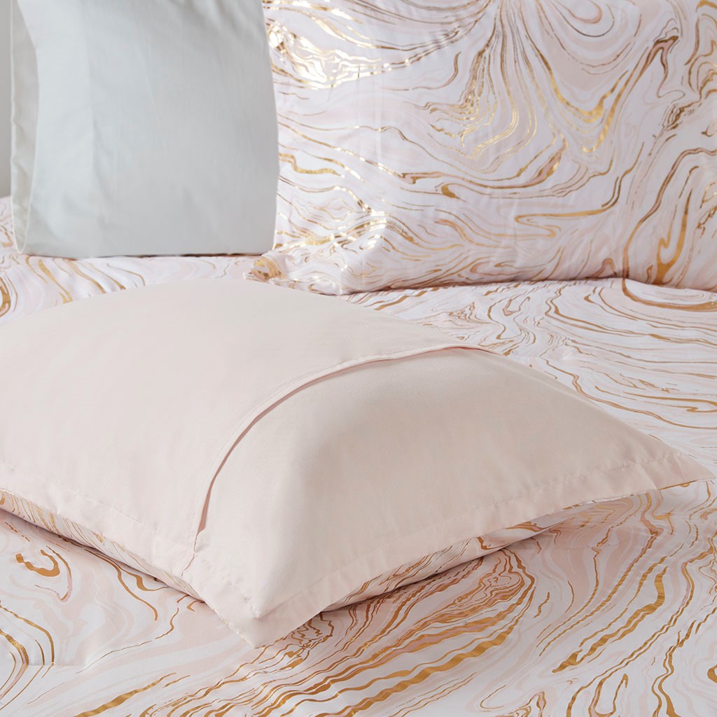 Metallic Marble Swirl 5-Piece Comforter Set, Pink/Gold