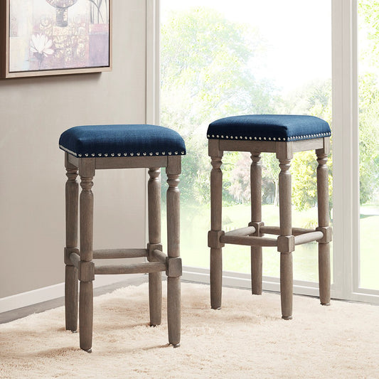 [Set of 2] Wood Backless 26" Counter Stools, Navy Blue