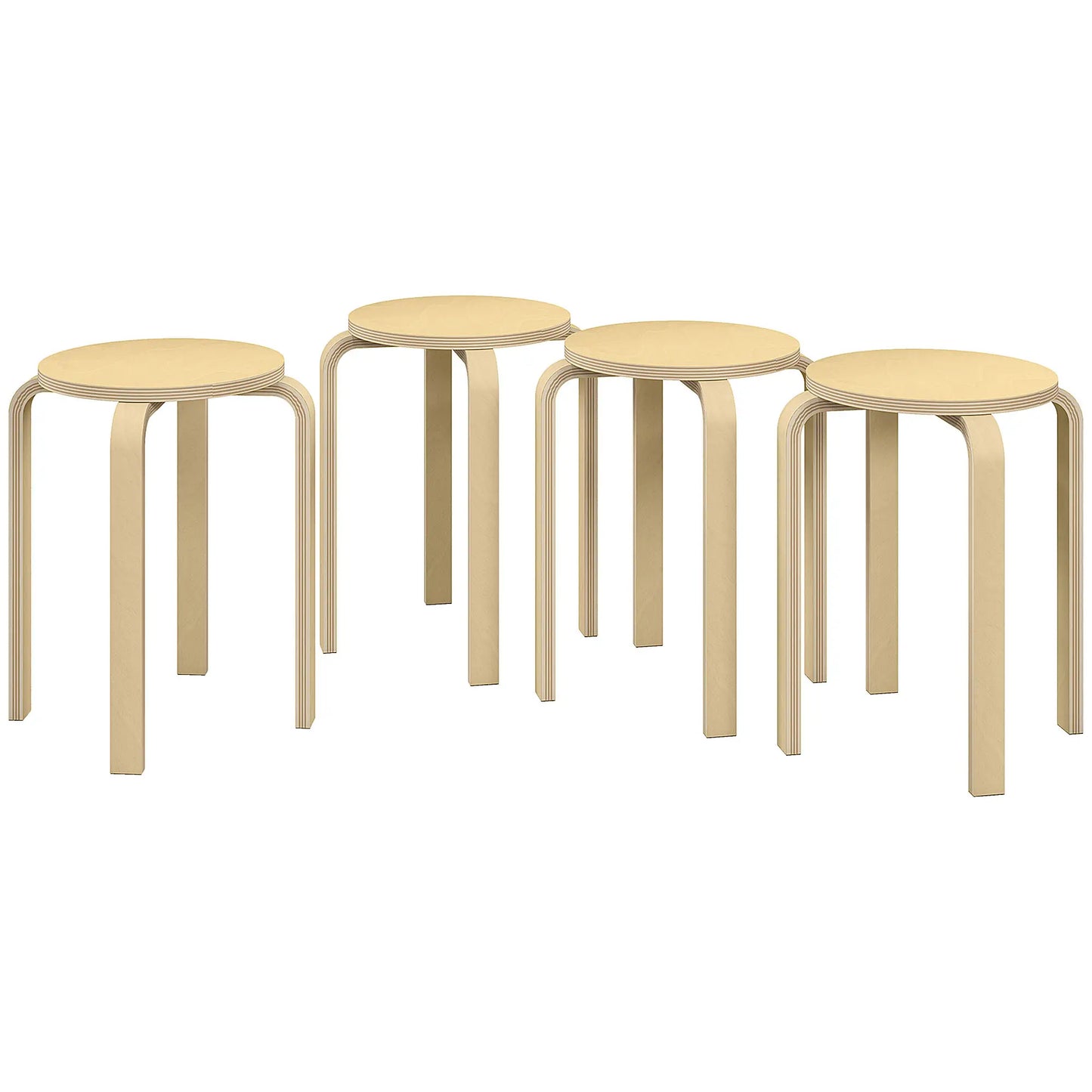 Natural Stackable stool Set of 4, 18-Inch Backless Stacking for easy storage