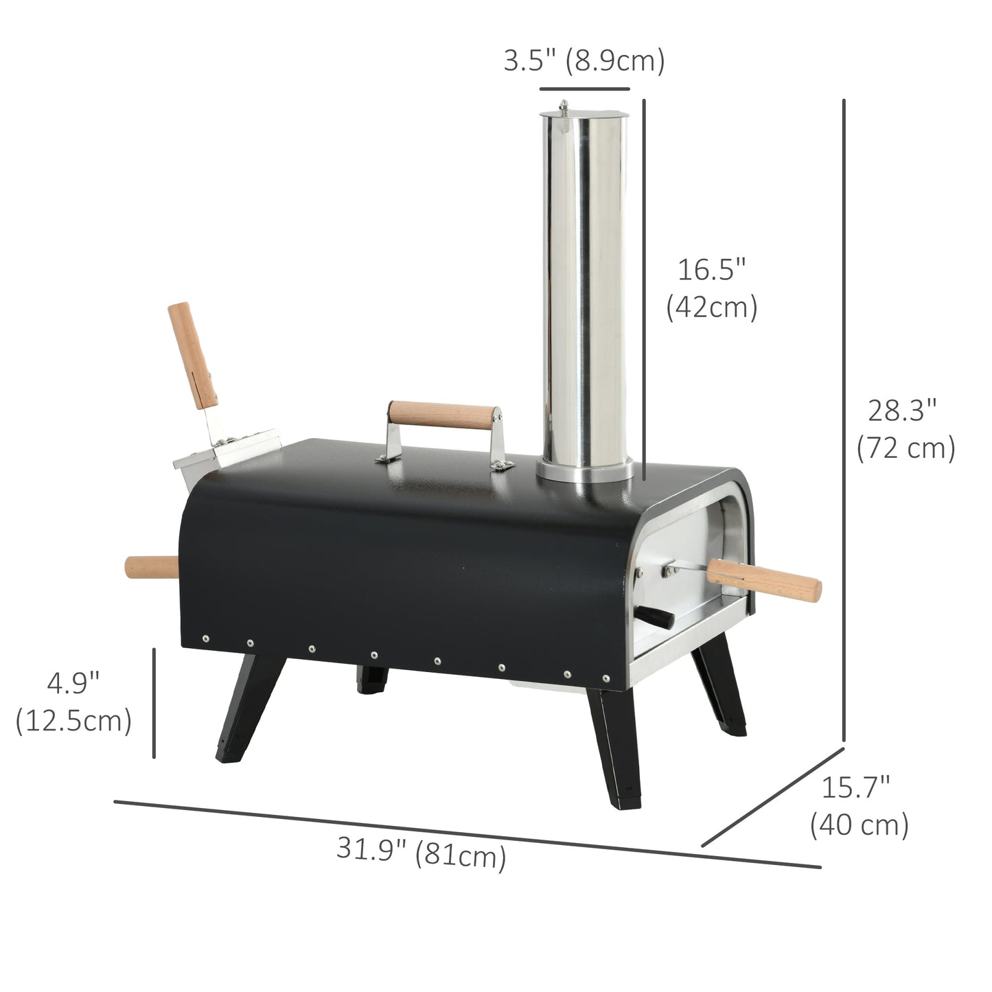 Wood Fired Pizza Oven Stainless Steel Pizza Maker with Foldable Legs and Waterproof Cover, Black