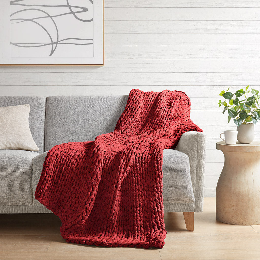 Handmade Chunky Double Knit Throw, Red