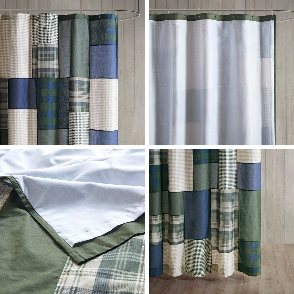 Cabin Plaid Cotton Shower Curtain, Green